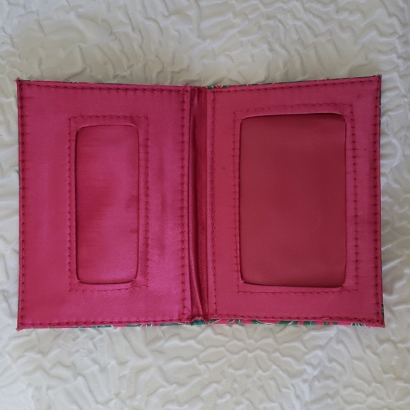 Lilly Pulitzer Mini Wallet Printed Gold Metallic Logo Pink Green Womens One Size - Picture 7 of 12